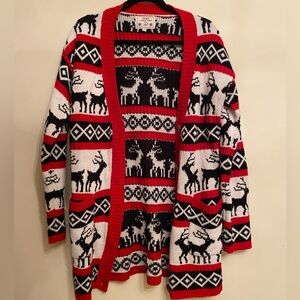 Festive Reindeer "Ugly Christmas Sweater" Button Up Cardigan- V28- Size Large